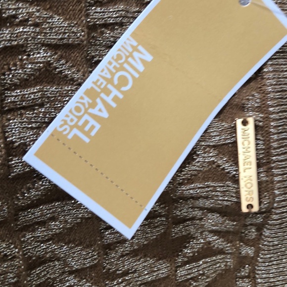 Michael Kors Logo Pencil Skirt Metallic Husk Gold Size L Large NWT - Picture 2 of 3